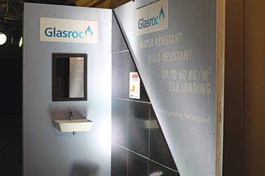 Water-resistant plasterboard Glasroc H from Gyproc of Saint Gobain