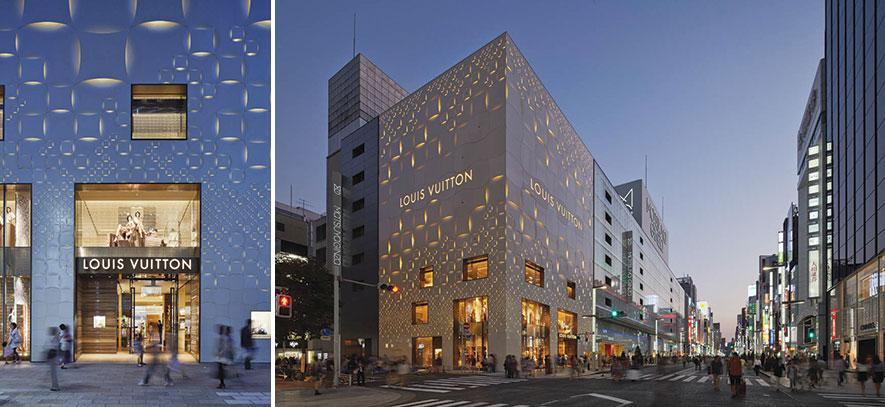 The new façade of Louis Vuitton Matsuya Ginza, designed and conceptualized by Jun Aoki & Associates