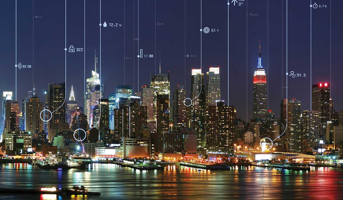 KONE Connected Services city skyline layers