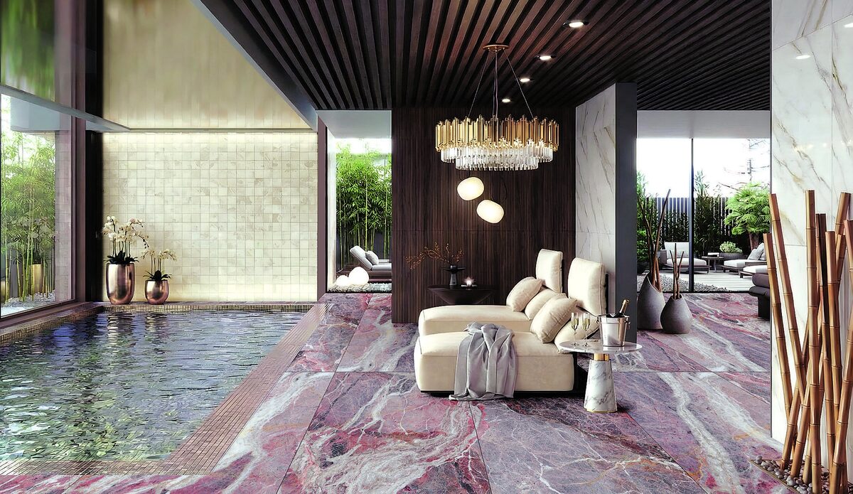 Interior featuring ceramic surfaces and large-format slabs