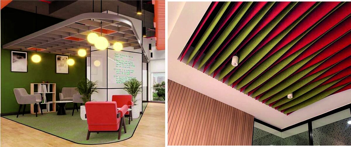 Acoustic ceiling panels integrated into interior design