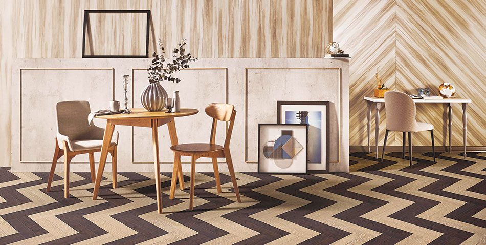 The harmony of light and dark in Mikasa’s new herringbone premium engineered wood floors