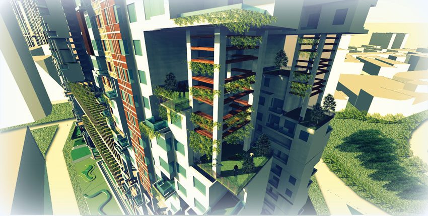 Sports in The Sky Towers Internal Render Showing Sky Gardens