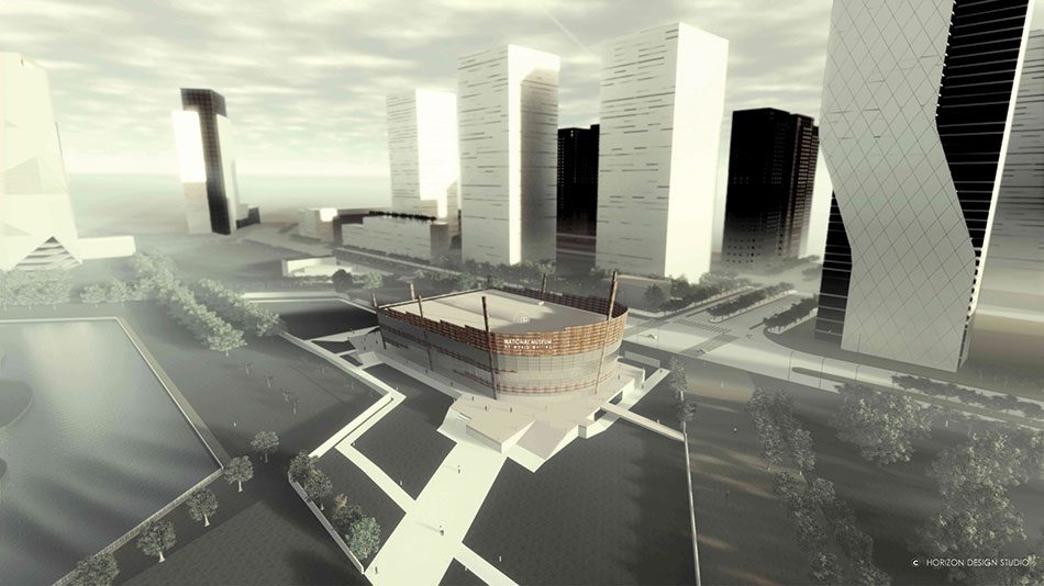 Aerial CGI of Museum of World Writing