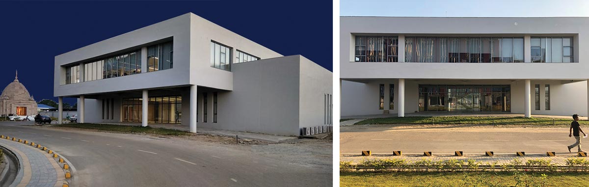 The driveway gradually slopes up to the plinth level of the ground floor