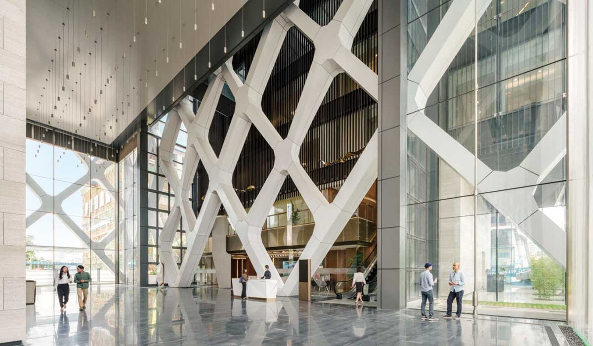 Designed by Skidmore, Owings & Merrill (SOM), the Shenzhen Rural Commercial Bank Headquarters