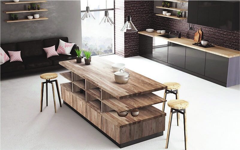 Contemporary kitchen using interior surface materials