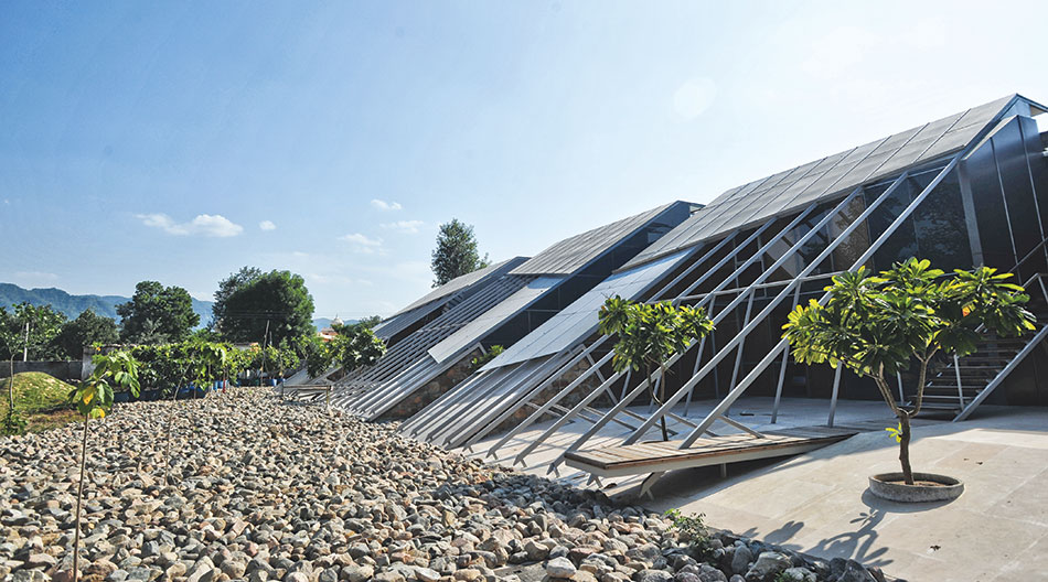 seasonal river flows through the site