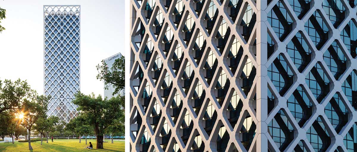 Designed by Skidmore, Owings & Merrill (SOM), the Shenzhen Rural Commercial Bank Headquarters