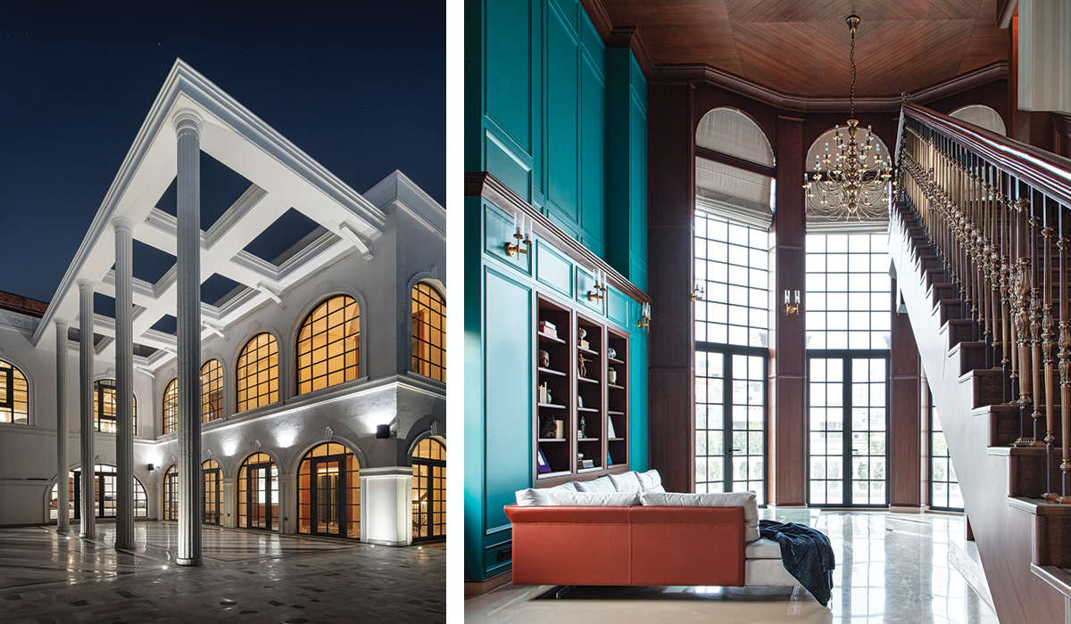 the formal living room with eye-catching Statuario marble