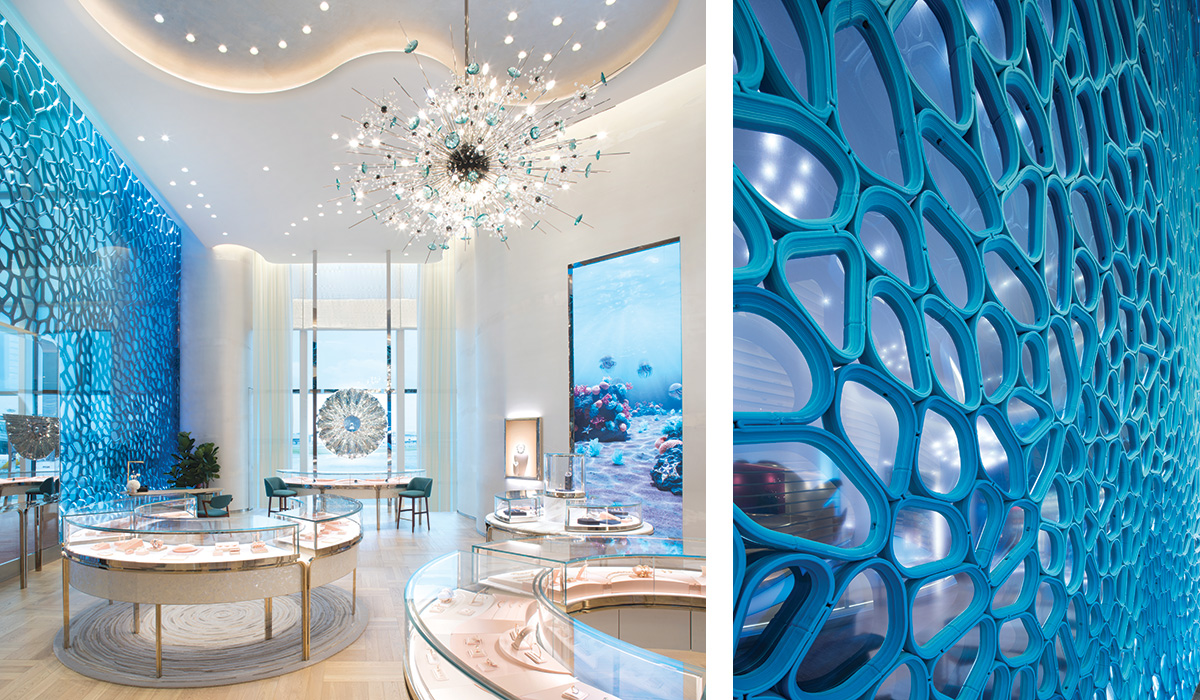 3D-printed façade using recycled ocean plastic for Tiffany & Co. store