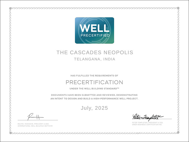 Cascades Neopolis in Hyderabad Achieves WELL v2 Platinum Pre-Certification, Setting Global Benchmark for Wellness-Focused Living